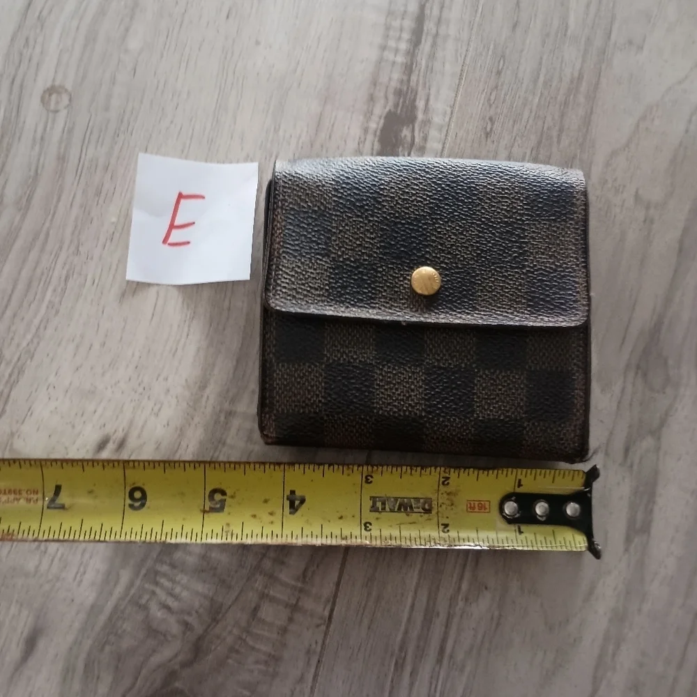 LOUIS VUITTON LV Vintage Damier Check Leather Wallet Brown Medium Trifold Elise
